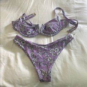 purple flowery bikini set